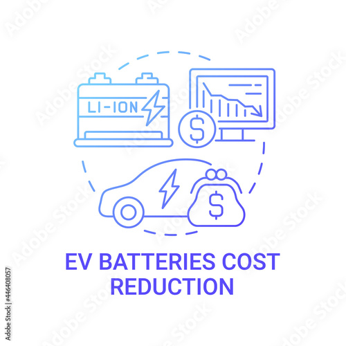 EV batteries cost reduction concept icon. Future transport charging solutions. Electric vehicles abstract idea thin line illustration. Eco green technology. Vector isolated outline color drawing.