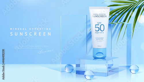 3d glass podium for beauty product