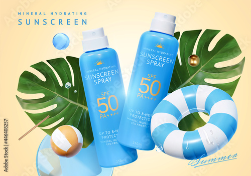 3d beach sunscreen ad template