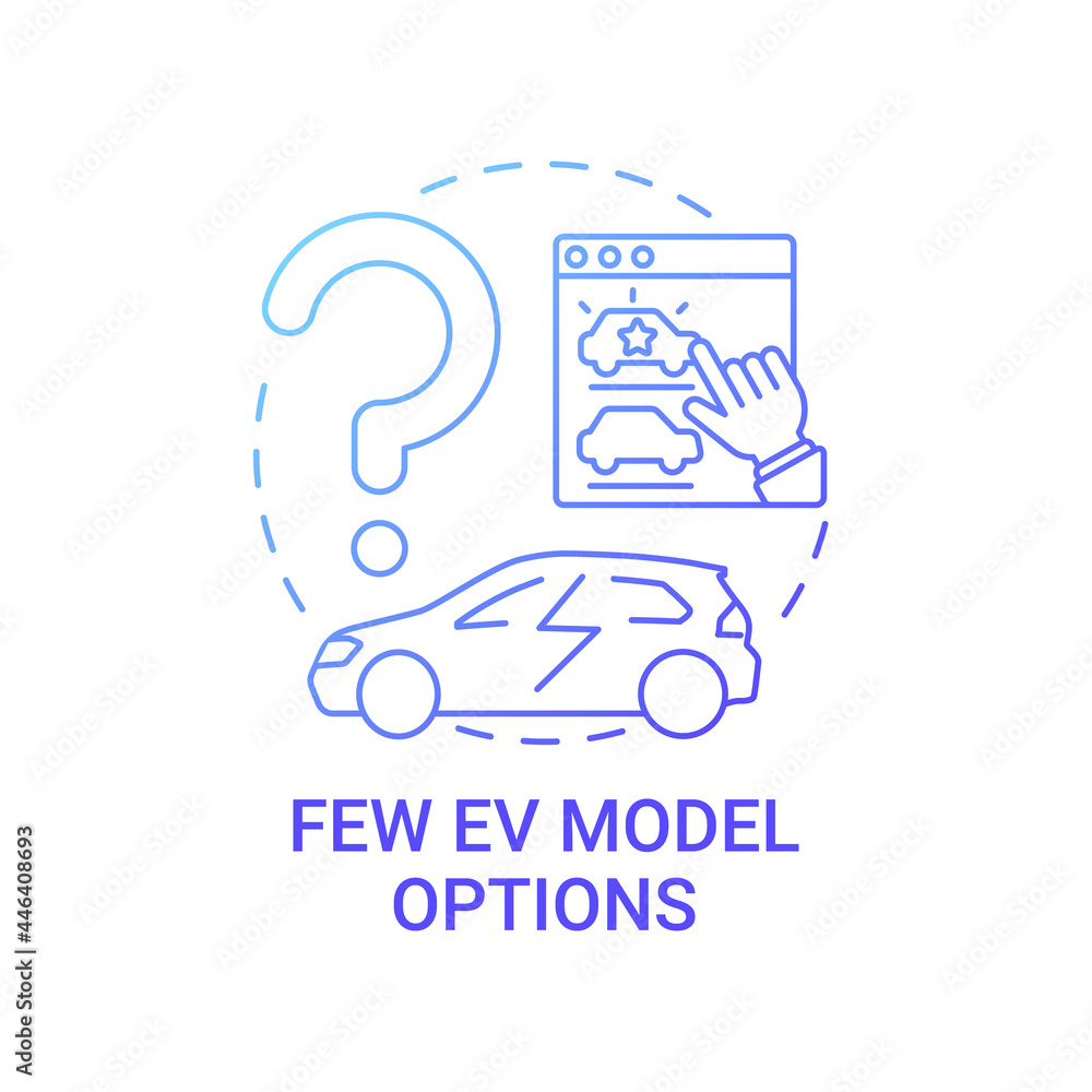Few electric vehicles model options concept icon. EV advanced eco technology abstract idea thin line illustration. Using alternative fuel. Eco car limitations. Vector isolated outline color drawing.
