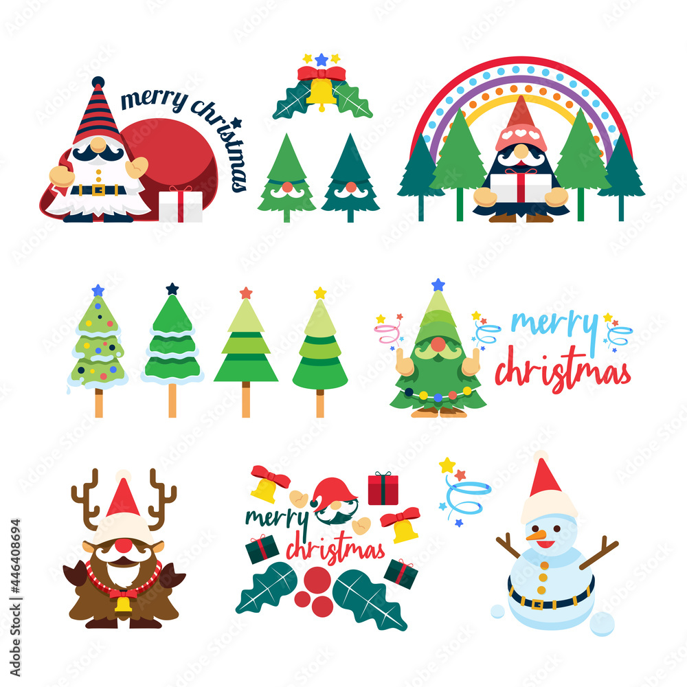 Santa Claus Gnomes Concept Christmas design elements, vector set