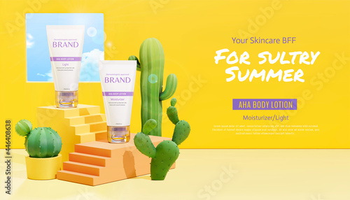 Summer cosmetic lotion ad template