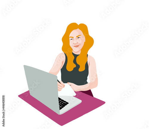 A person learning in front of a laptop with a notebook and a pencil. 