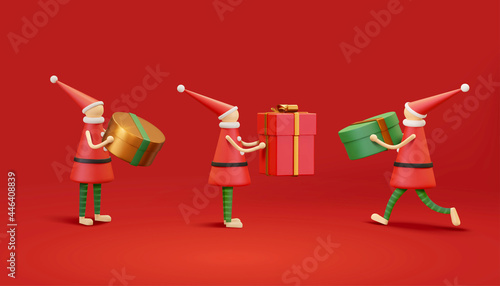 3d Christmas elves with gifts