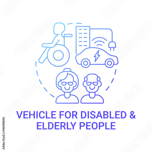 Disabled and old persons vehicle concept icon. Hybrid car benefits. Evolutionary solutions abstract idea thin line illustration. Autonomous privileges. Vector isolated outline color drawing.