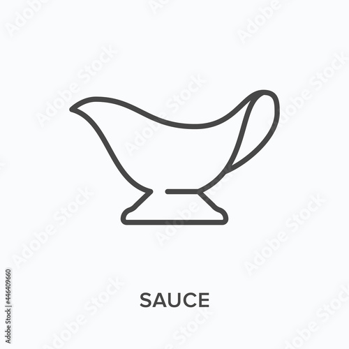 Sauce flat line icon. Vector outline illustration of gravy boat. Black thin linear pictogram for food container