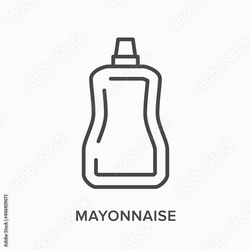 Mayonnaise flat line icon. Vector outline illustration of polymer sauce pack. Black thin linear pictogram for doypack