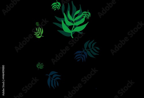 Dark Green vector doodle backdrop with leaves.