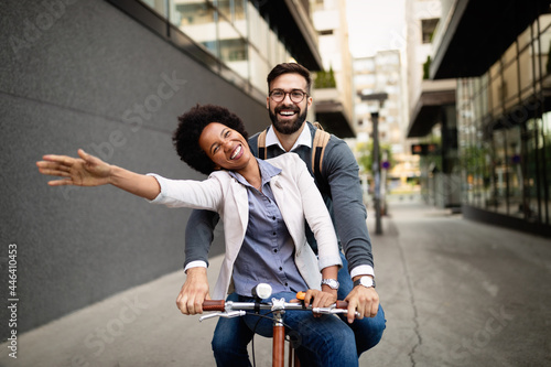 Young couple having fun in the city and ride a bicycle © NDABCREATIVITY
