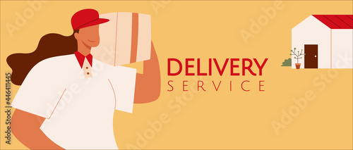 Female courier doing home delivery