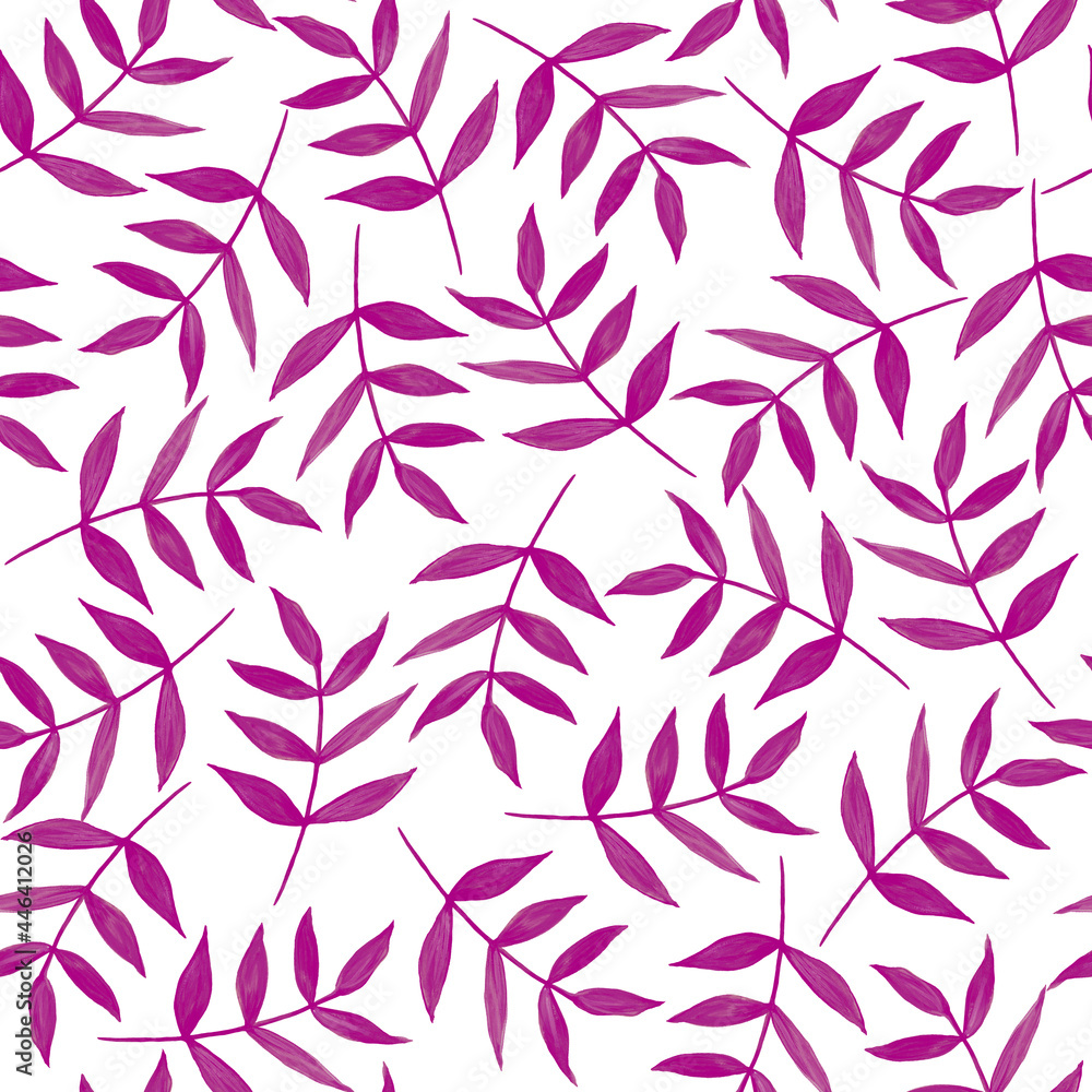 Seamless pattern with lilac, purple simple leaves on a white background. Botanical design. Watercolor illustration. Print for wallpaper, fabric, packaging. Seamless pattern with lilac, purple simple leaves on a white background. Botanical design. Watercolor illustration. Print for wallpaper, fabric, packaging.