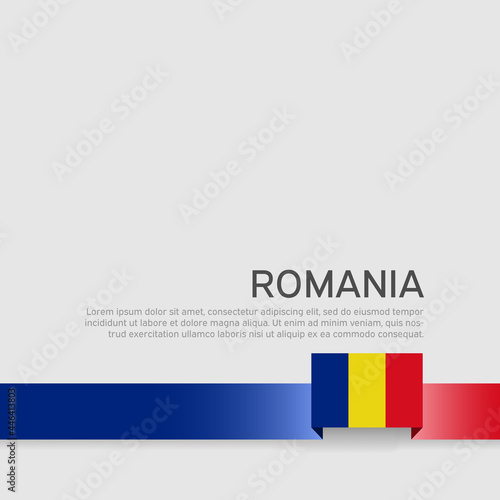 Romania flag background. State romanian patriotic banner, cover. Ribbon color flag of romania on a white background. National poster. Business booklet. Vector tricolor flat design
