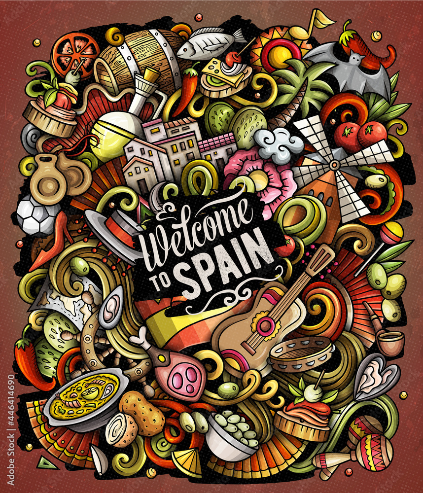Fototapeta premium Spain cartoon vector doodles illustration.