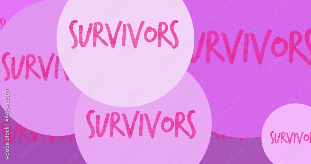 Composition of multiple survivors text on pink and purple background
