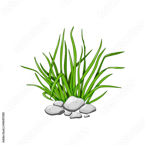Green grass in the rocks. Cartoon vector illustration isolated on a white background