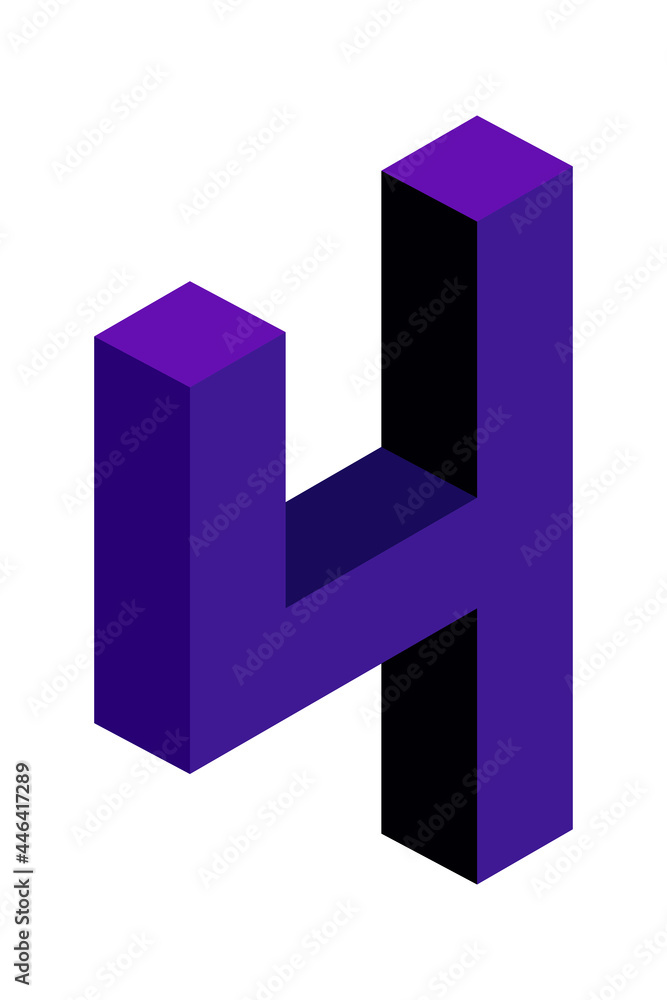 Dark blue number 4 in isometric style. Isolated on white background. Learning numbers, serial number, price, place. Dark blue number 4 in isometric style. Isolated on white background. Learning numbers, serial number, price, place.
