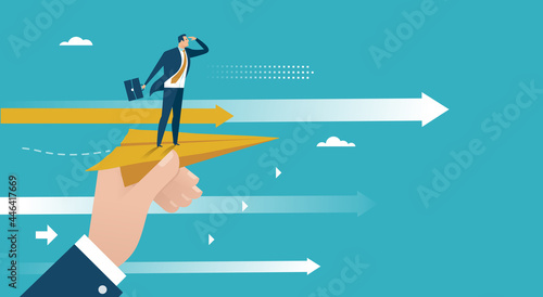 Help to Fly. The manager‘s hand help to start business. Business vector illustration