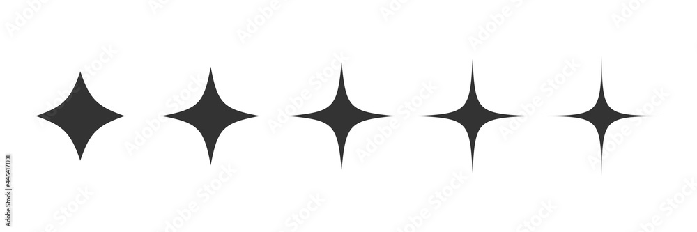Star sparkling icon set. Glittering stars light black silhouette collection. Vector isolated on white Star sparkling icon set. Glittering stars light black silhouette collection. Vector isolated on white