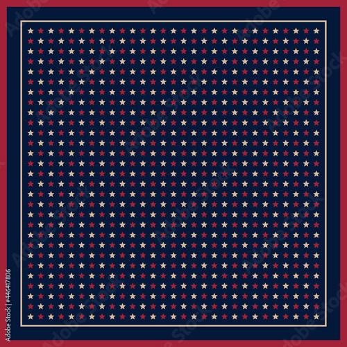Scarf print with stars pattern in navy blue, red, beige. Geometric vector for square silk bandana, shawl, hijab, head scarf, handkerchief, other modern spring autumn winter fashion fabric print. photo