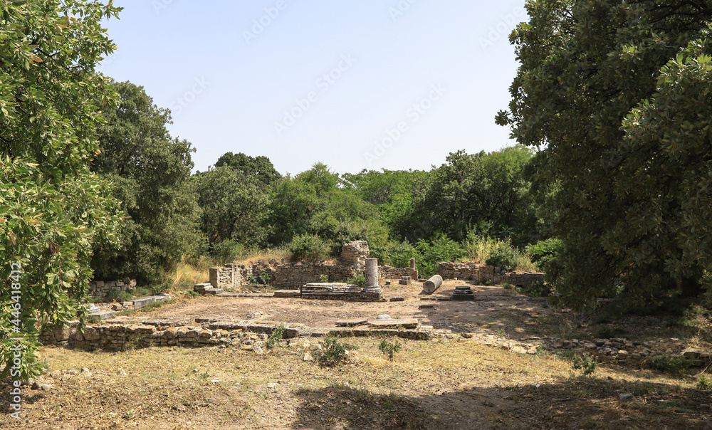 Fototapeta premium Çanakkale - Turkey 01.July.2021 View from the archaeological site of Troy or Ilion. An ancient Greek city in Asia Minor known from the Greek Homer, who described the first Greek civil war recorded in