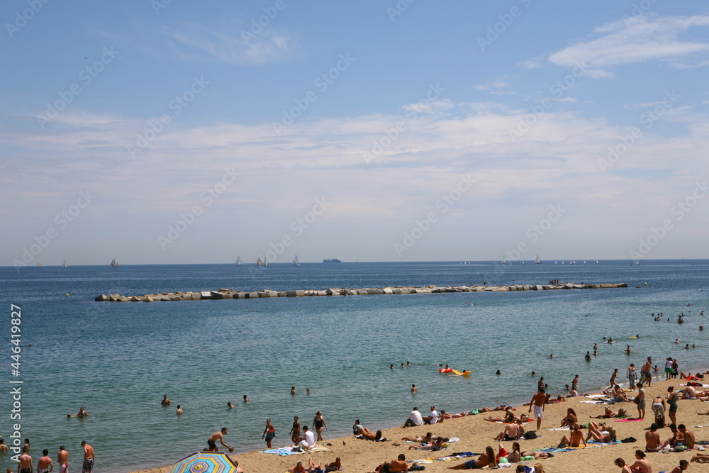 Barcelona summer beach landscape with people Barcelona summer beach landscape with people