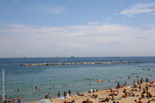 Barcelona summer beach landscape with people