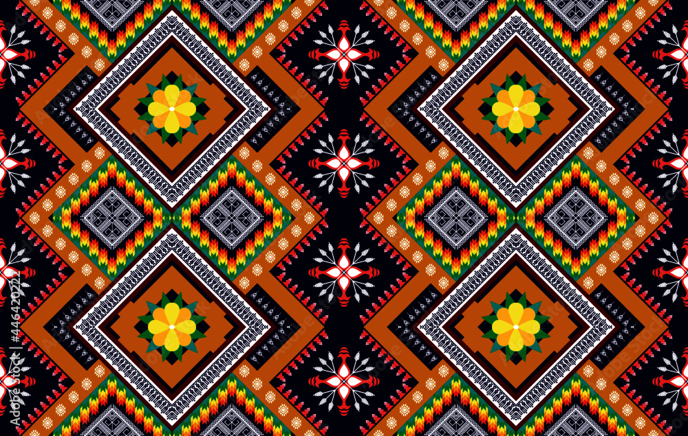 Geometric ethnic oriental seamless pattern traditional design for background, carpet, wallpaper, clothing, wrapping, batik, fabric, vector illustrations. Embroidery Aztec style.