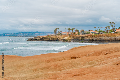 Amazing landscape of Sunset Cliffs Beach Coastline in cloudy San Diego, California