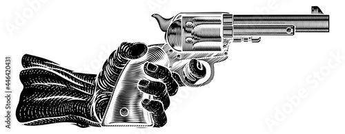 Hand And Western Cowboy Gun Pistol Vintage Woodcut