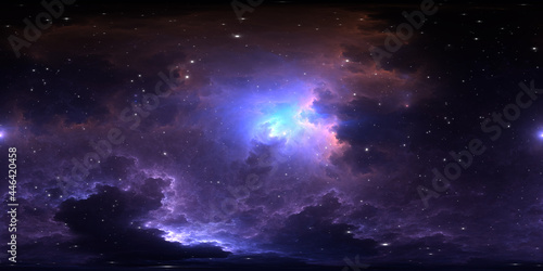 360 degree space nebula panorama  equirectangular projection  environment map. HDRI spherical panorama. Space background with nebula and stars
