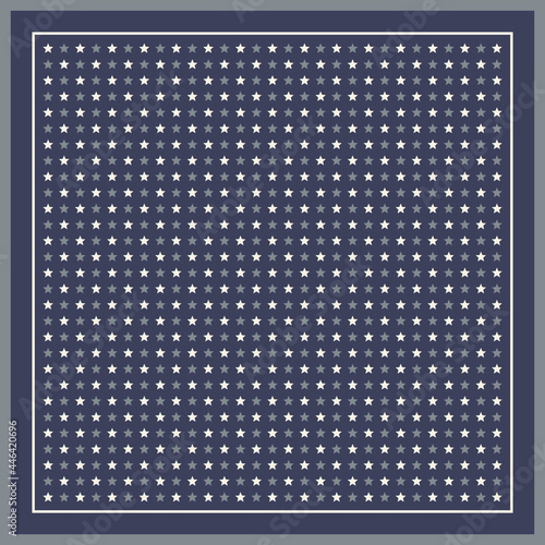 Scarf design with stars pattern in navy blue, grey, off white. Geometric vector for square silk bandana, shawl, hijab, head scarf, handkerchief, other modern spring autumn winter fashion fabric print. photo