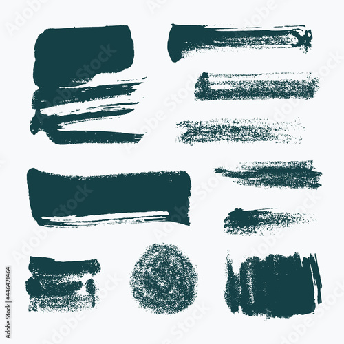 Monochrome abstract vector grunge textures. Set of hand drawn paint brush strokes and stains.
