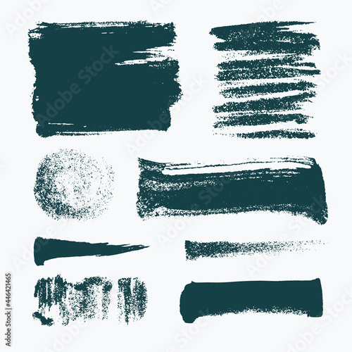 Monochrome abstract vector grunge textures. Set of hand drawn paint brush strokes and stains.