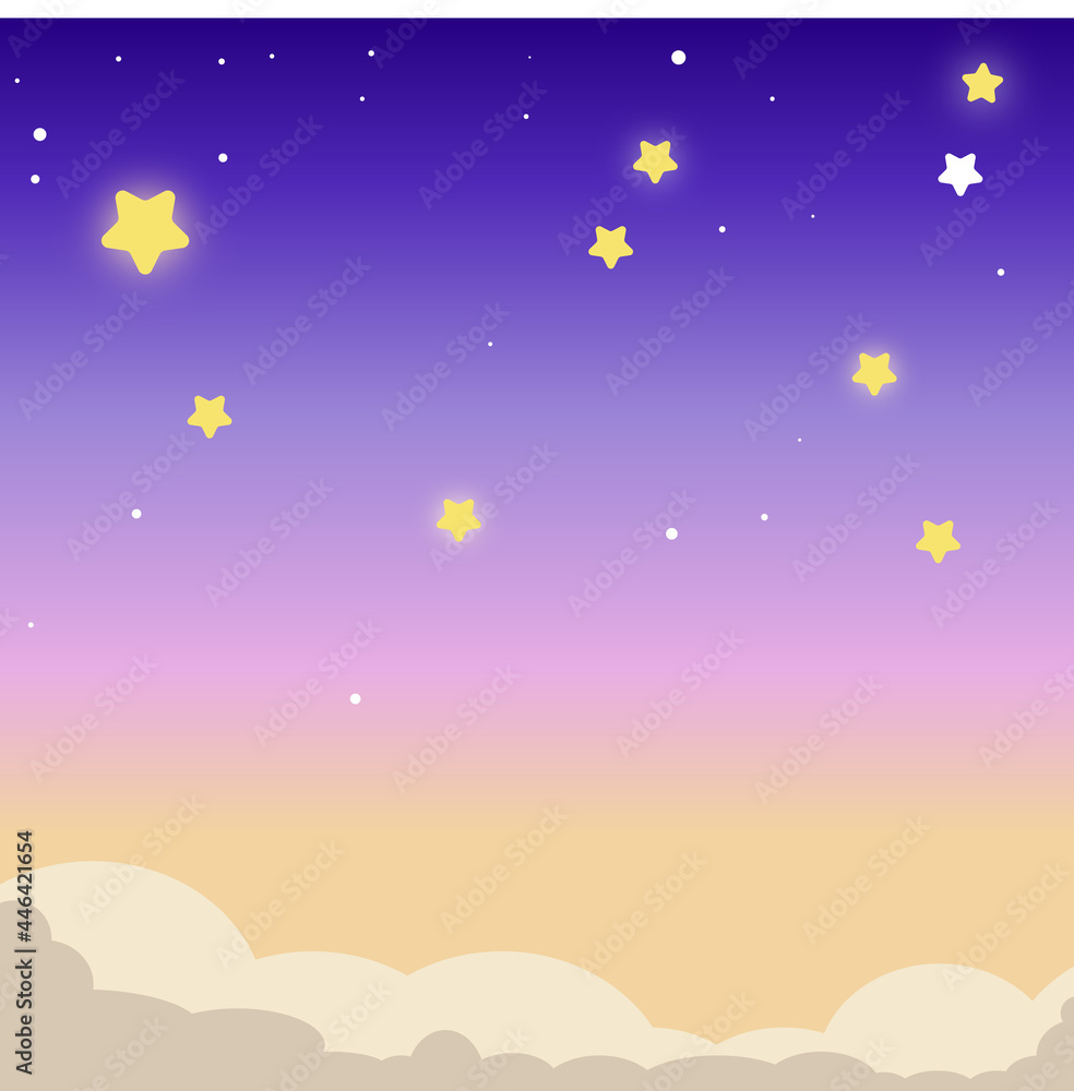 Cute Childish landscape, by night, toddler illustration with stars 