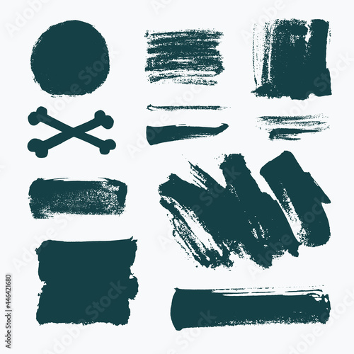 Monochrome abstract vector grunge textures. Set of hand drawn paint brush strokes and stains.