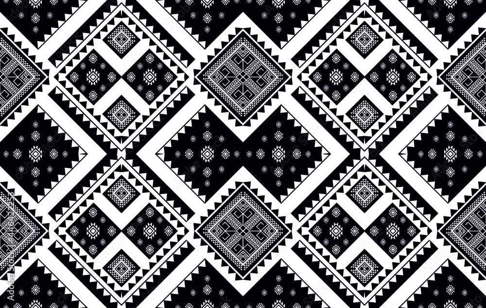 Geometric ethnic oriental seamless pattern traditional design for background, carpet, wallpaper, clothing, wrapping, batik, fabric, vector illustrations. Embroidery Aztec style.