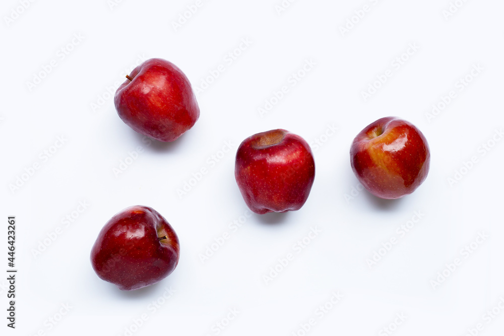 Fresh red apples on white background. Top view
