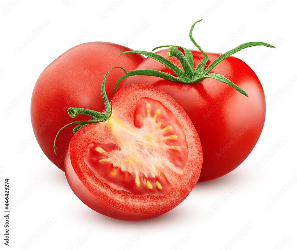 Tomatoes with half isolated on white background Tomatoes with half isolated on white background