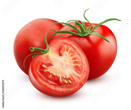 Tomatoes with half isolated on white background