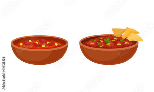 Bowl of Baked Beans with Vegetables and Meat Vector Set