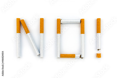 The word "No" is made of cigarettes. The concept of the dangers of smoking. Quit smoking.