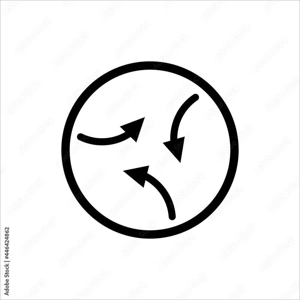 An icon with three multidirectional arrows in a circle on a white background. An icon with three multidirectional arrows in a circle on a white background.