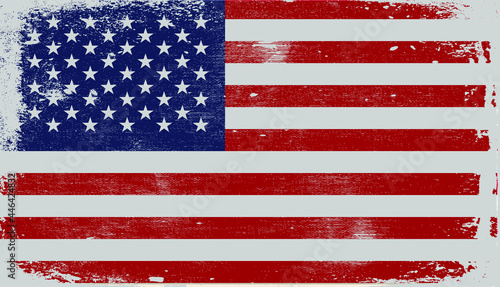 Flag of the United States of America, brush background. USA flag brush vector. Happy 4th of July USA Independence Day greeting card. Lettering and American flag grunge brush paint background.