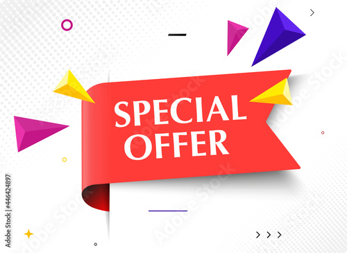 Special offer vector ribbon design template. Banner sale tag. Market special offer discount label