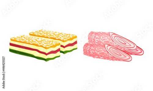 Turkish Delight or Lokum as Arabic Sweet and Sugary Dessert Vector Set