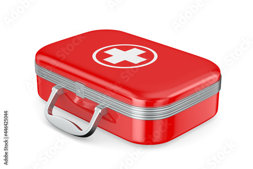 first aid kit on white back...