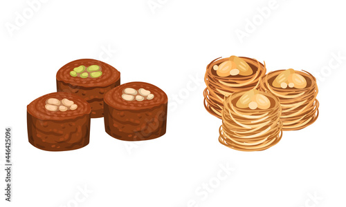 Turkish Delight or Lokum as Arabic Sweet and Sugary Dessert Vector Set