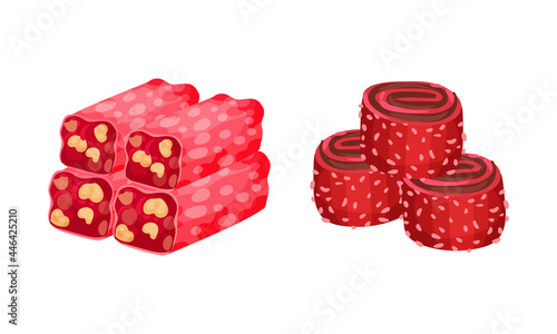 Turkish Delight or Lokum as Arabic Sweet and Sugary Dessert Vector Set