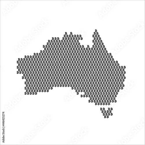 Australia country map made with bitcoin crypto currency logo