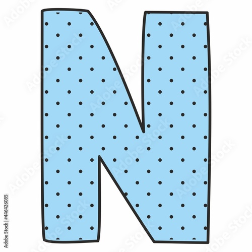 N vector alphabet blue letter with polka dots isolated on white background